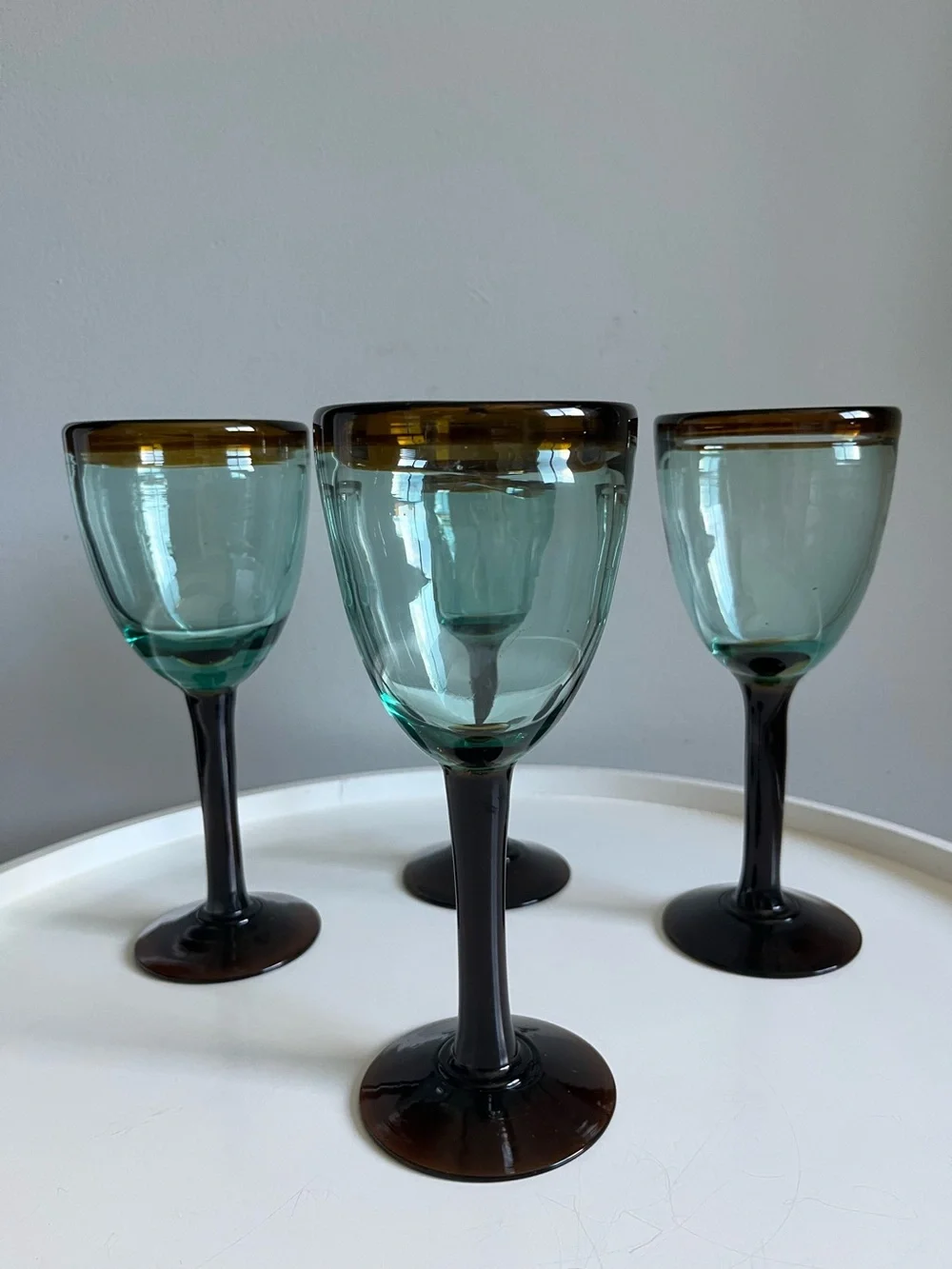 Set of 4 KALALOU Amber Rim Wine Glass Hand Blown in Colombia